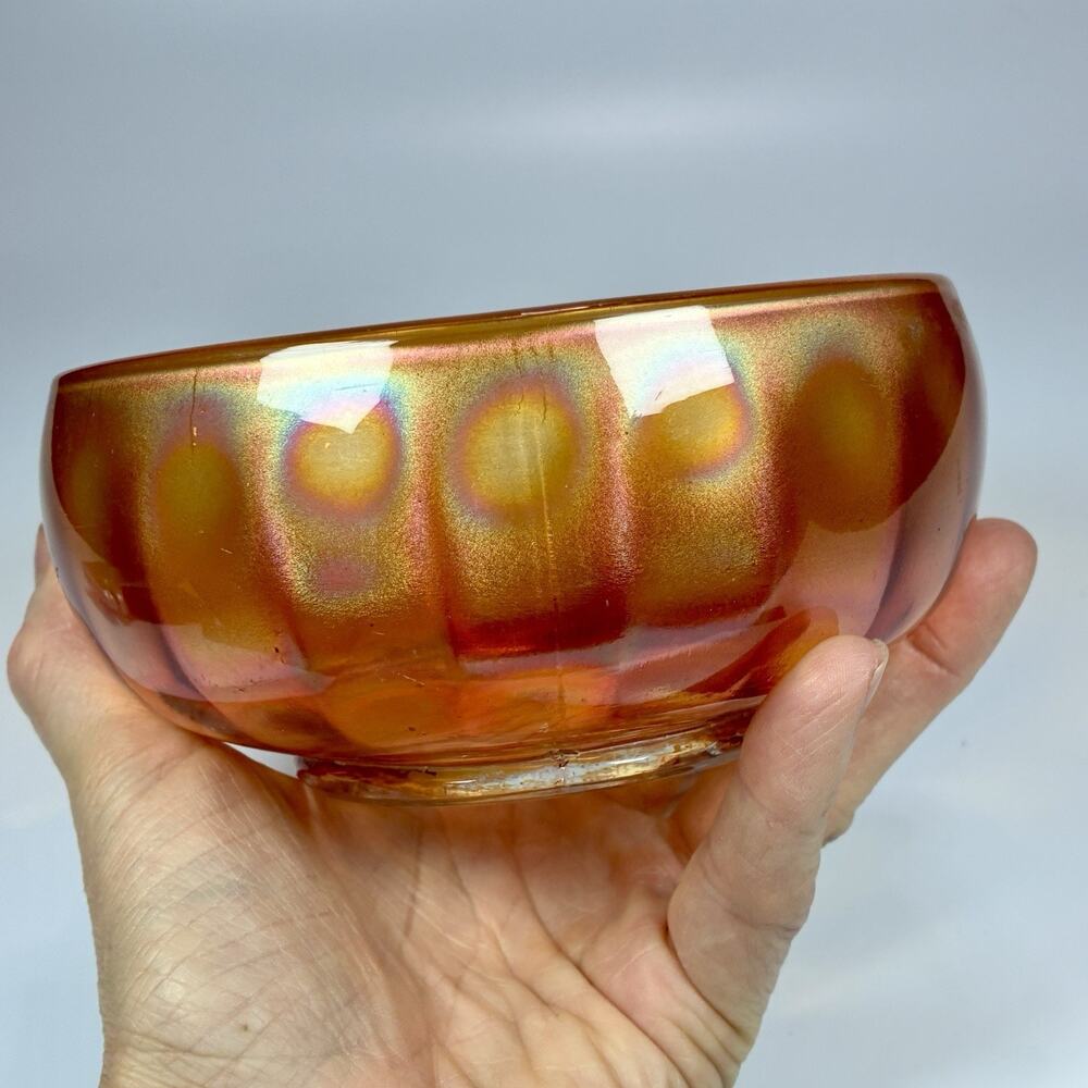 Imperial Glass CHESTERFIELD Line 600 Carnival Marigold Rose Nut Bowl Panelled